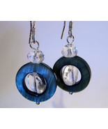 Earrings Sterling Silver Clear Crystals Spin in Black Shell  - $189.87 MXN