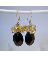 Earrings Sterling Silver Dangle Black Onyx Yellow Crystals - $189.87 MXN