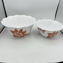 Better Homes &amp; Gardens Melamine Burnt Orange White Flower Bowls Scalloped Edge - £15.41 GBP