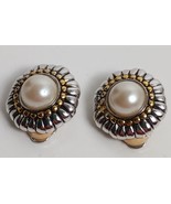 Premier Designs Faux Pearl Clip Earrings 1&quot; Made In USA - $286.80 MXN