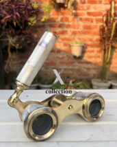 Antique Brass Opera Glasses Binocular Mother of Pearl &amp; Handle Brass - $26.78