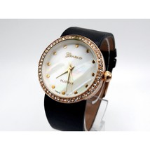 Geneva Platinum Watch Women New Battery MOP Dial Black Band 32mm - $21.99