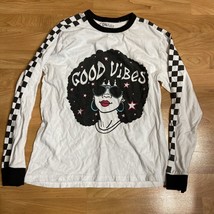 On Fire Women&#39;s GOOD VIBES Afro Graphic Longsleeve checkered White Black... - £11.87 GBP