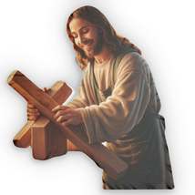 Jesus the Carpenter Shaped Pillow - Artisan Woodworking Christ Cushion, Religiou - $44.67+