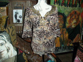 Mushka By Sienna Rose Sassy Leopard Print Beaded Blouse Size S - £11.67 GBP