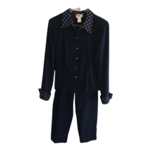R and K Originals Outfit Navy Blue Pants Shirt Work Lined Polka Dot Accents 12 - £15.97 GBP