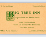 1920s Advertising Business Card Big Tree Inn La Honda CA SW Hatter Manag... - £24.28 GBP