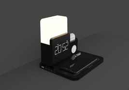 3 In 1 Wireless Charging Station Night Light Alarm Clock Phone Charge Case Black - £62.34 GBP