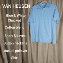 VAN HEUSEN blue &amp; White Checkered Cotton Blend Polo Size  XXL - £9.01 GBP