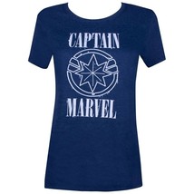 Captain Marvel Movie White Text and Symbol Women&#39;s T-Shirt Blue - £12.85 GBP