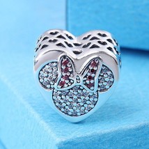 925 Sterling Silver Disney Mickey &amp; Minnie Sparkling Heart with Cz Charm  - £13.54 GBP