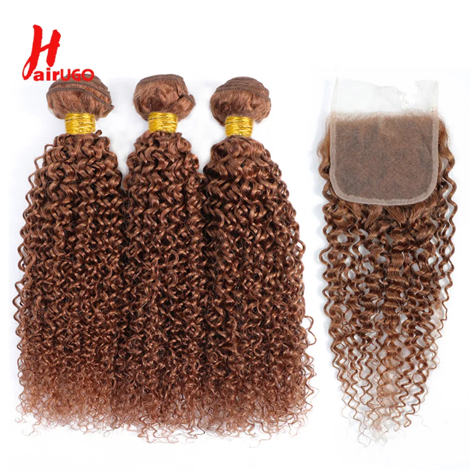 Hairugo 30 kinky curly 2 3 human hair bundles with closure brazilian kinky curly 4 4 thumb200
