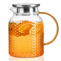 Glass Pitcher Squama Designed, Glass Water Pitcher with Lid and Spout  (... - $14.84