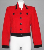 VTG Ultra Suede Brand Red &amp; Black Banded Waist Length Button Front Jacke... - £31.16 GBP