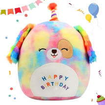 Easfan 12’’ Rainbow Birthday Dog Plush Pillow Soft Puppy Plush Toy Cute Dog - £15.27 GBP