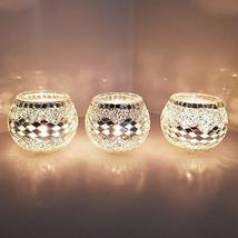 Set of 3 X Handmade Turkish Moroccan Glass Mosaic Candle Holder Tea Light Votive - £33.28 GBP