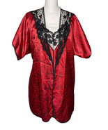 Vintage Body Chic Matching Red Satiny Black Lace Chemise Nightie and Rob... - $39.59