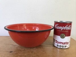 Pair Set 2 Vtg Antique Red Enamel Enamelware Metal Camping Cereal Soup Bowls 8&quot; - £47.17 GBP