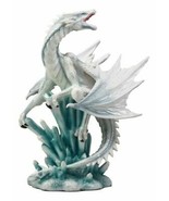 White Arctic Snow Winter Dragon On Giant Crystal Ice Rocks Statue Frozen... - £54.28 GBP