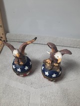 2 small red, white and blue ceramic ring or jewelry holder with eagle on top - £5.23 GBP