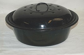 Old Vintage Black Graniteware Round Roaster Roasting Pan w Lid Kitchen T... - $547.14 MXN