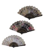 Foldable Raw Silk Printing Folding Fan 3807BLK-GOLDRUSH-FLOWER-MIXED-4PC - $11.87+