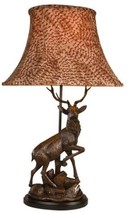 Lamp English Deer Right Facing, Rustic Hand Painted OK Casting Pheasant Feather - £654.67 GBP