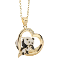 Heart-Shaped Panda Pendant Alloy Goldtone Necklace - New - £10.27 GBP