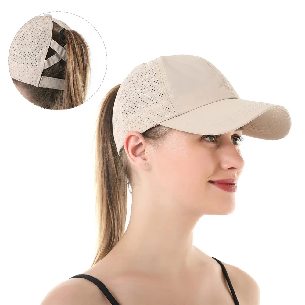 Women Quick drying breathable female Baseball cap Messy Bun Snapback Hat Ponycap - £6.36 GBP