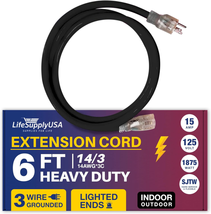 6 Ft Power Extension Cord Outdoor &amp; Indoor Heavy Duty 14 Gauge/3 Prong SJTW (Bl - £19.79 GBP