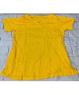 Womens Short Sleeve V Neck Pleated T Shirts Summer Loose Fit Basic Yellow L - £12.60 GBP
