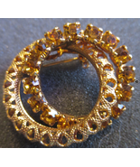 Double Ring Gold Rhinestone Brooch Scarf Pin Vintage  - $9.49 CAD