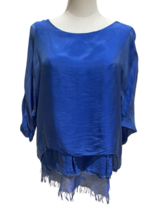 LOLA Made in Italy Layered Silk Viscose Blend Top Electric Blue One Size... - $39.20