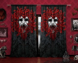 Goth Medusa Curtains, Red Snakes, Gothic Home Decor, Window Drapes, Sheer and Bl - £131.09 GBP