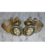 Dante Vintage Cufflinks Wrap around Mesh gold color green color encruste... - $112.29