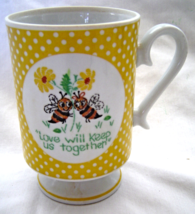  Vintage Love Will Keep Us Together Honey Bees Yellow Polka Dot Footed Mug  - £12.67 GBP