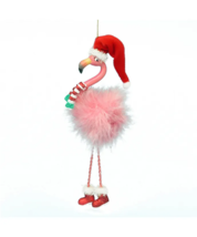 Kurt Adler 7.5&quot; Flamingo w/DANGLE Legs , Scarf &amp; Santa Hat Xmas Ornament W6647 - £11.99 GBP