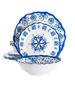 Elama Blue Garden 12 Piece Scalloped Lightweight Melamine Dinnerware Set... - $100.46 CAD