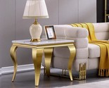 Gold End Table, Modern Square Living Room End Table With Mirrored Stainl... - $609.99