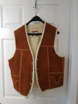 Vtg Men 70s Vest Leather Brown Hand Tooled Horse Stag Western Hippie 42 - £15.87 GBP