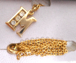Capital Letter M Monogram Initial Goldtone Alphabet Pendant Necklace 15.5&quot; Chain - £11.37 GBP