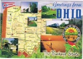 Ohio Postcard Greetings Buckeye State Map Covered Bridge  - £2.40 GBP