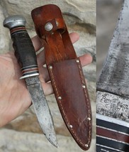 vintage Remington Dupont RH-50 fixed blade knife STACKED LEATHER leather sheath - £67.13 GBP