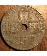 1944 BELGIUM 25 CENTIMES COIN - $2.57