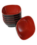 Set Of 6 Red And Black Square Ridged Small Soup Salad Rice Melamine Bowl... - €23,89 EUR