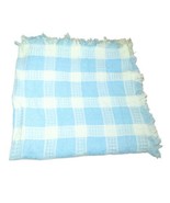 Vtg Hand Loomed Acrylic Baby Receiving Blanket Fringe Waffle Weave Check... - £16.55 GBP
