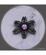 Pink Purple Rhinestone Filigree Flower Brooch Silver Tone • Vintage Jewelry - £6.96 GBP
