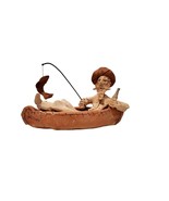 Vtg Signed Tom Schoolcraft Sculptures Canoe Fishing Cowboy 9&quot; Pottery Se... - $37.36