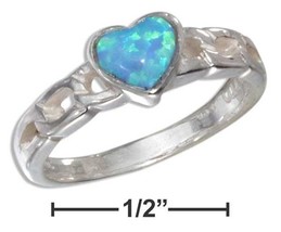 Silver Ring Sterling Silver Small Synthetic Blue Opal Heart Ring - £90.90 GBP