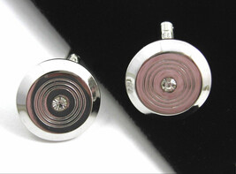 Rhinestone CUFFLINKS Vintage Men&#39;s CIRCLE ROUND Silvertone Cuff Links Si... - £18.98 GBP